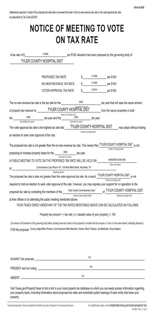 Tyler County Hospital District 2025 Tax Rate 5